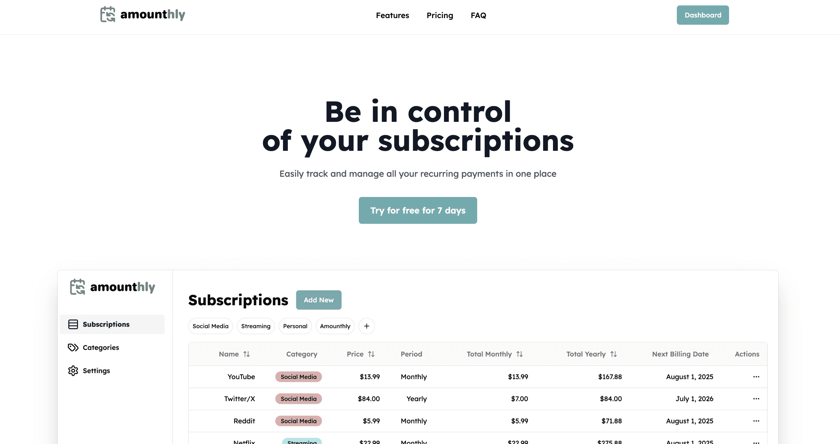 Amounthly - Your Personal Subscription Tracker